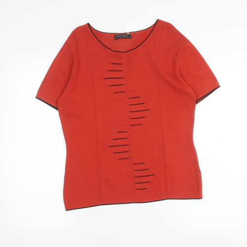 Just Elegance Womens Red Knit Scoop Neck Short Sleeve Top L