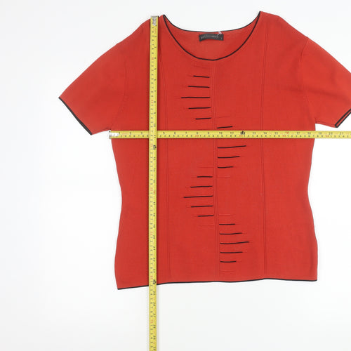 Just Elegance Womens Red Knit Scoop Neck Short Sleeve Top L