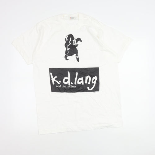 Fruit of the Loom Men’s White Band T-Shirt M Retro 90s Graphic Tee