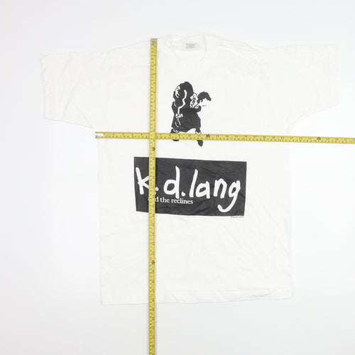 Fruit of the Loom Men’s White Band T-Shirt M Retro 90s Graphic Tee
