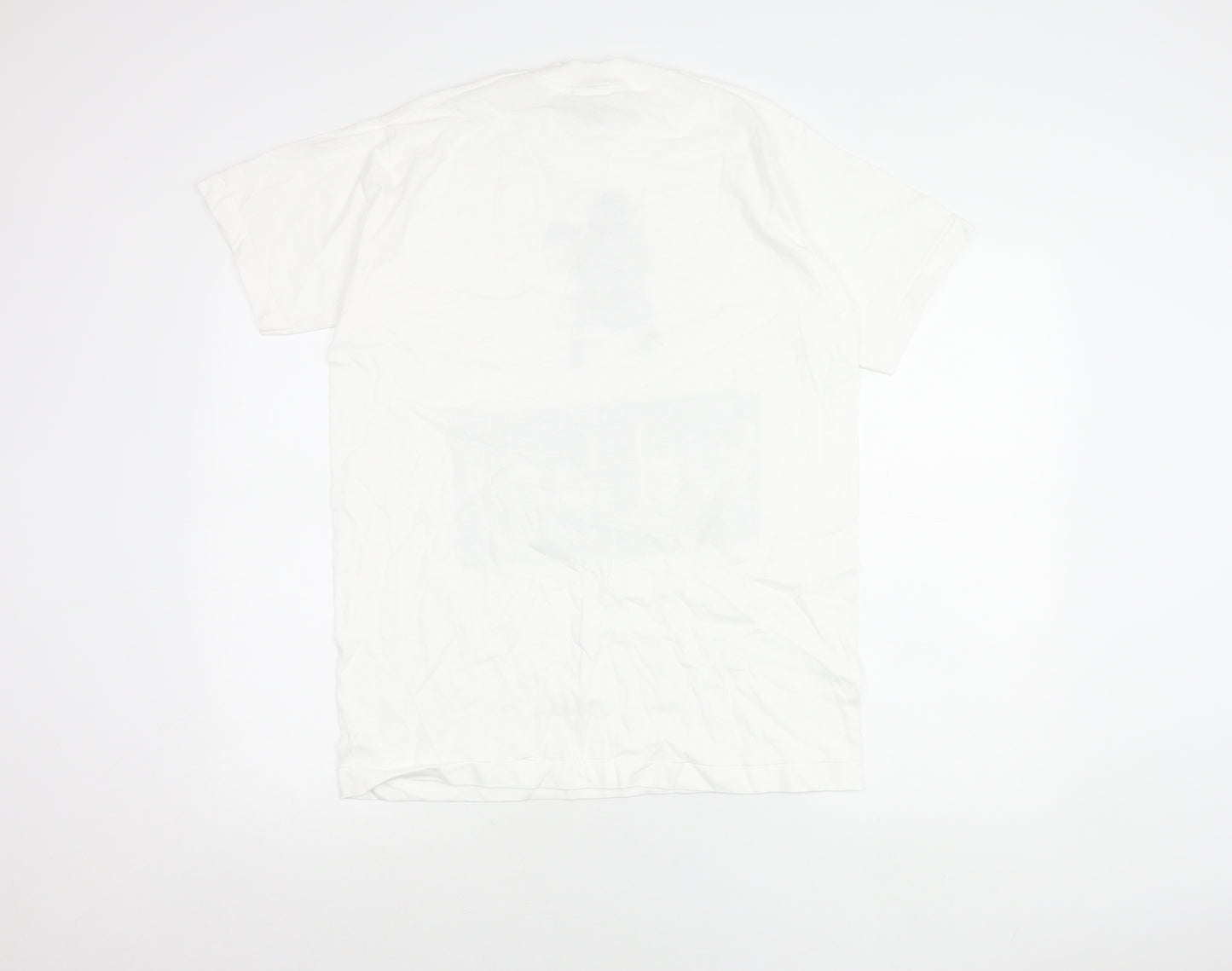 Fruit of the Loom Men’s White Band T-Shirt M Retro 90s Graphic Tee