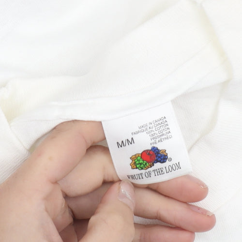 Fruit of the Loom Men’s White Band T-Shirt M Retro 90s Graphic Tee