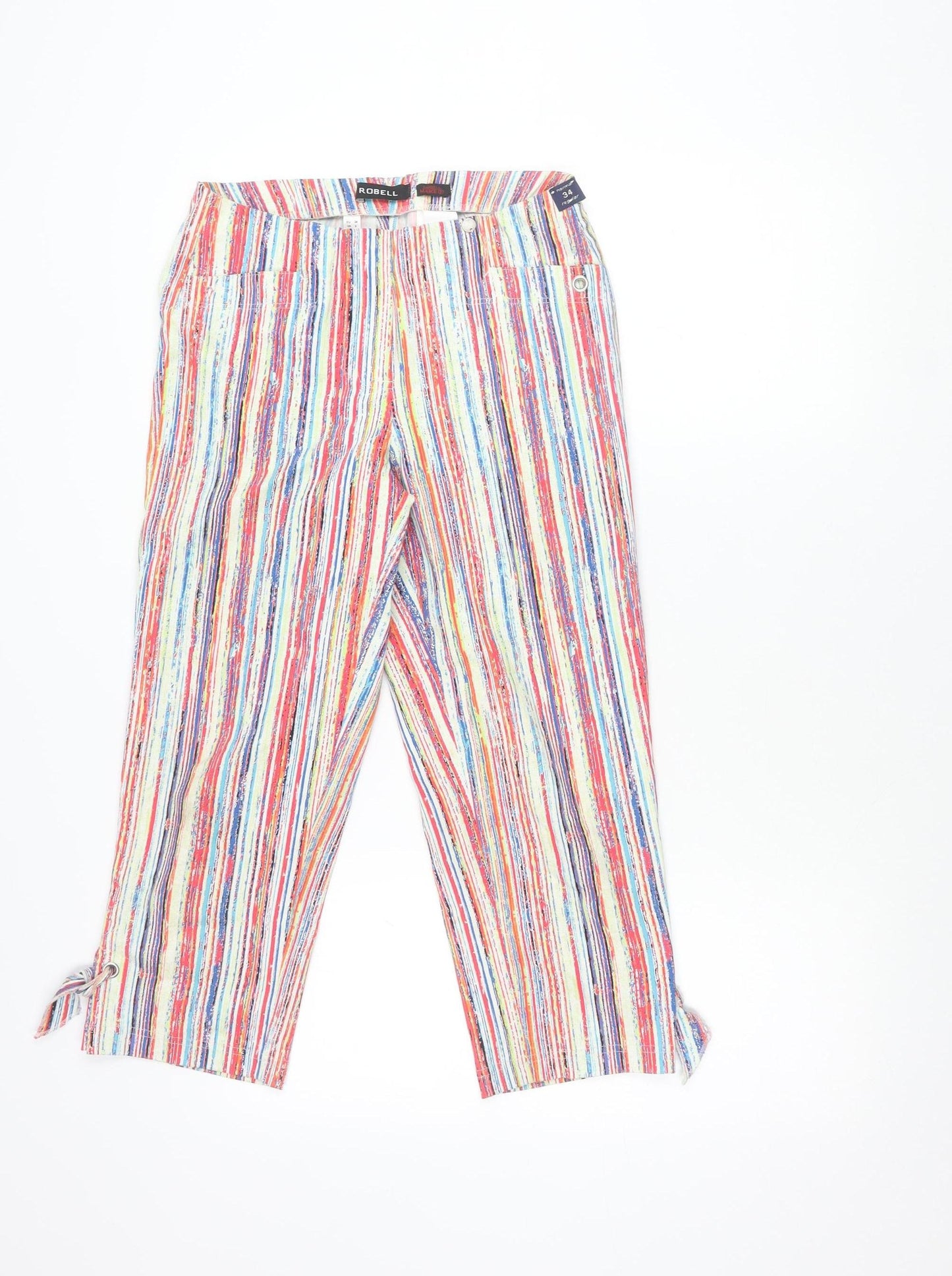 Robell Women’s Multicoloured Stripe Capri Trousers Size 8