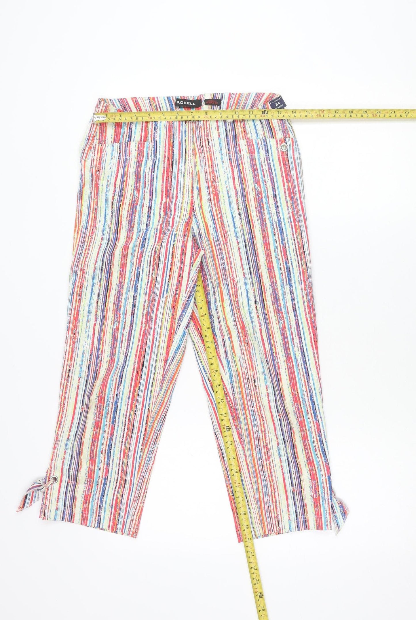 Robell Women’s Multicoloured Stripe Capri Trousers Size 8