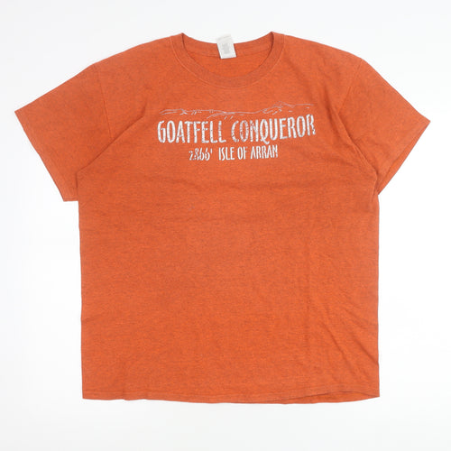 Gildan Men’s Orange Graphic T-Shirt L Goatfell Conqueror Isle of Arran