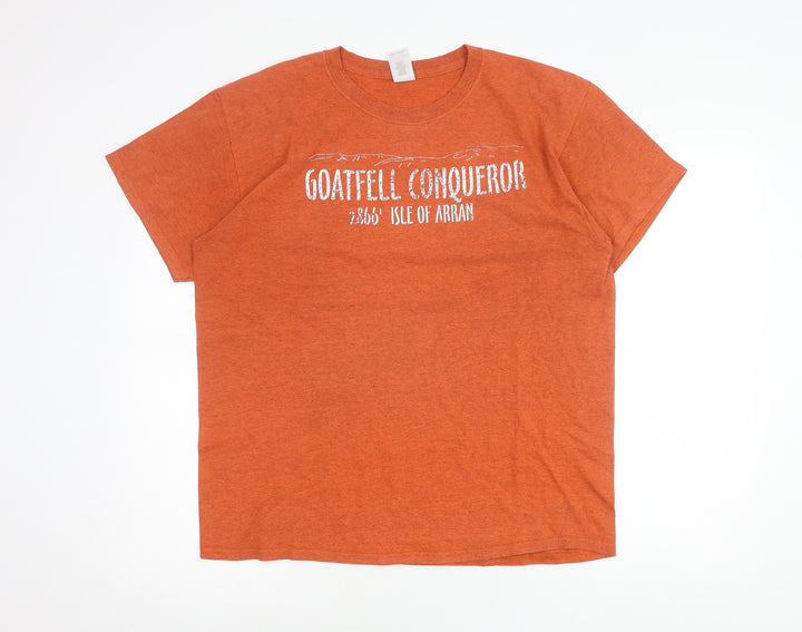Gildan Men’s Orange Graphic T-Shirt L Goatfell Conqueror Isle of Arran