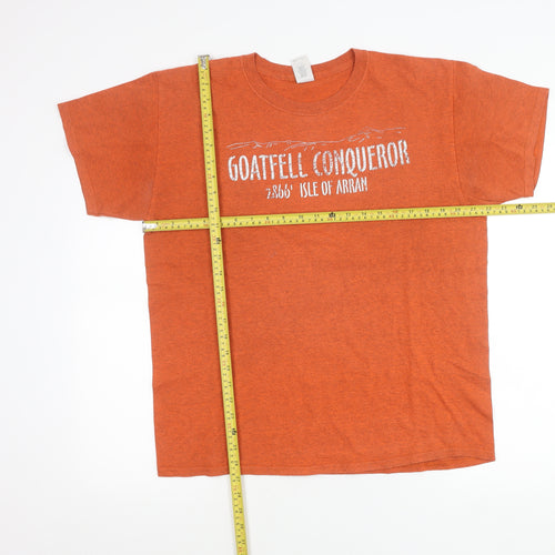 Gildan Men’s Orange Graphic T-Shirt L Goatfell Conqueror Isle of Arran