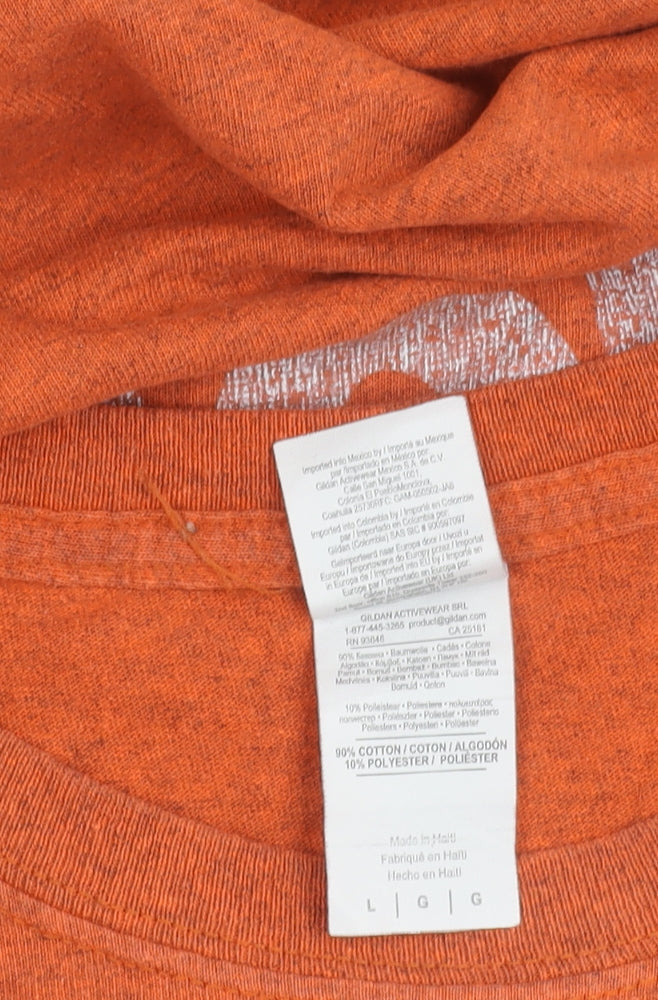 Gildan Men’s Orange Graphic T-Shirt L Goatfell Conqueror Isle of Arran