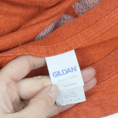 Gildan Men’s Orange Graphic T-Shirt L Goatfell Conqueror Isle of Arran