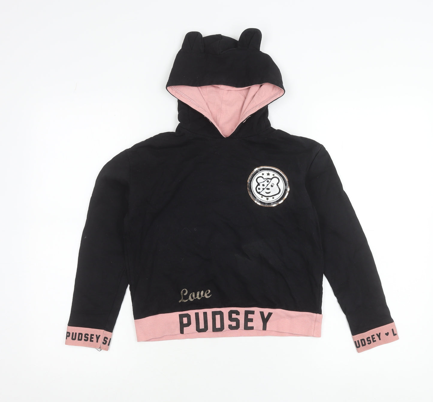 George Girls Black Pudsey Hoodie 8-9 Years Sequin Logo Pullover