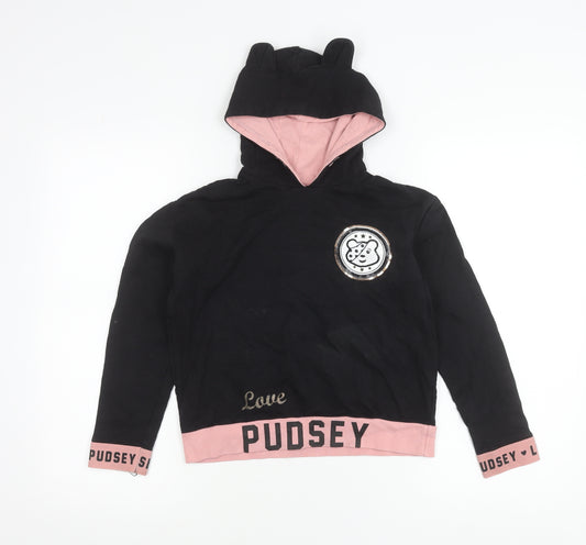 George Girls Black Pudsey Hoodie 8-9 Years Sequin Logo Pullover