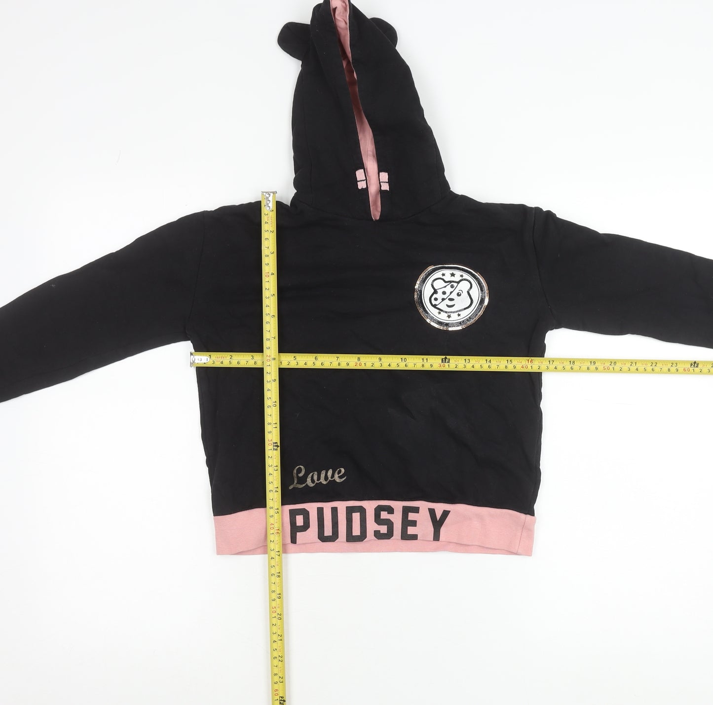 George Girls Black Pudsey Hoodie 8-9 Years Sequin Logo Pullover