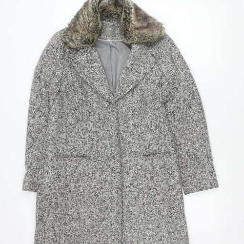 Oasis Womens Grey Wool Blend Faux Fur Collar Coat Size S