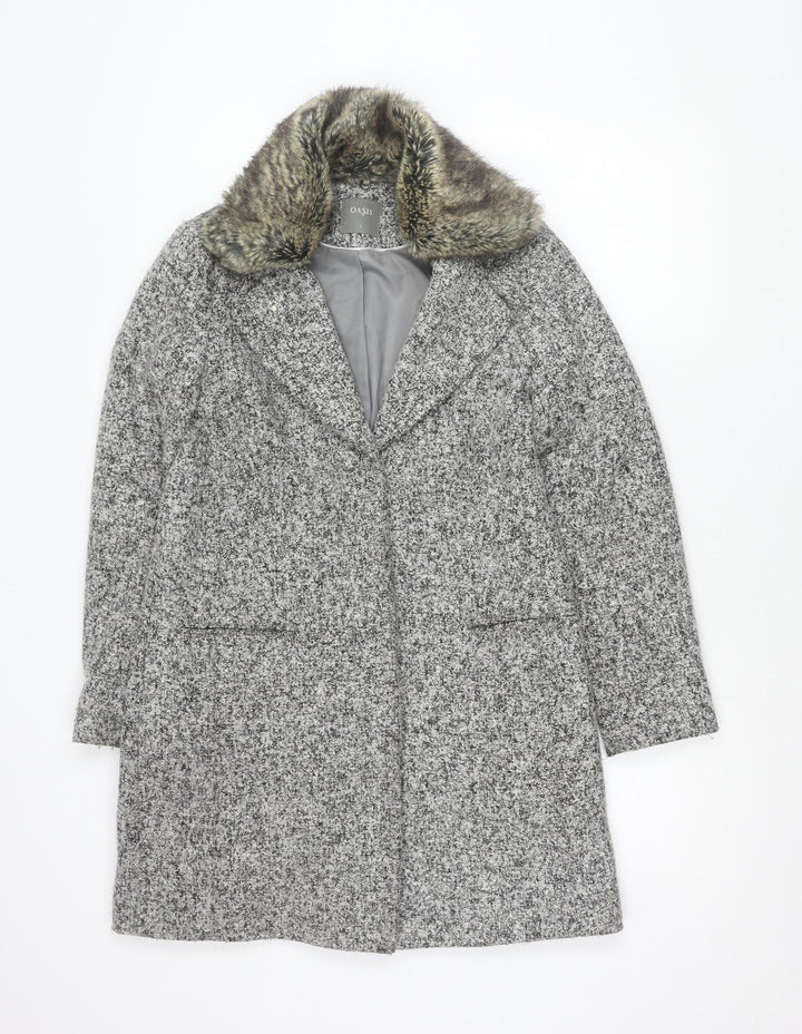 Oasis Womens Grey Wool Blend Faux Fur Collar Coat Size S