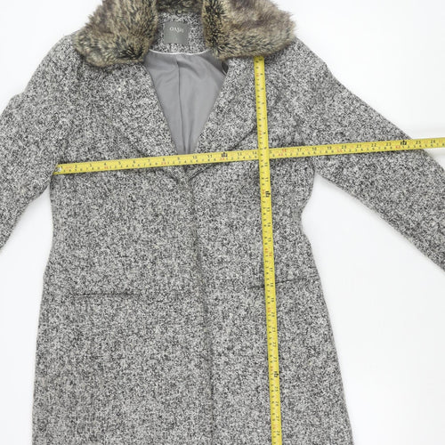Oasis Womens Grey Wool Blend Faux Fur Collar Coat Size S