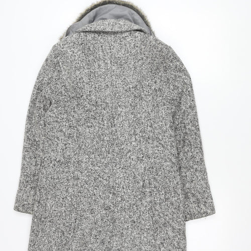 Oasis Womens Grey Wool Blend Faux Fur Collar Coat Size S