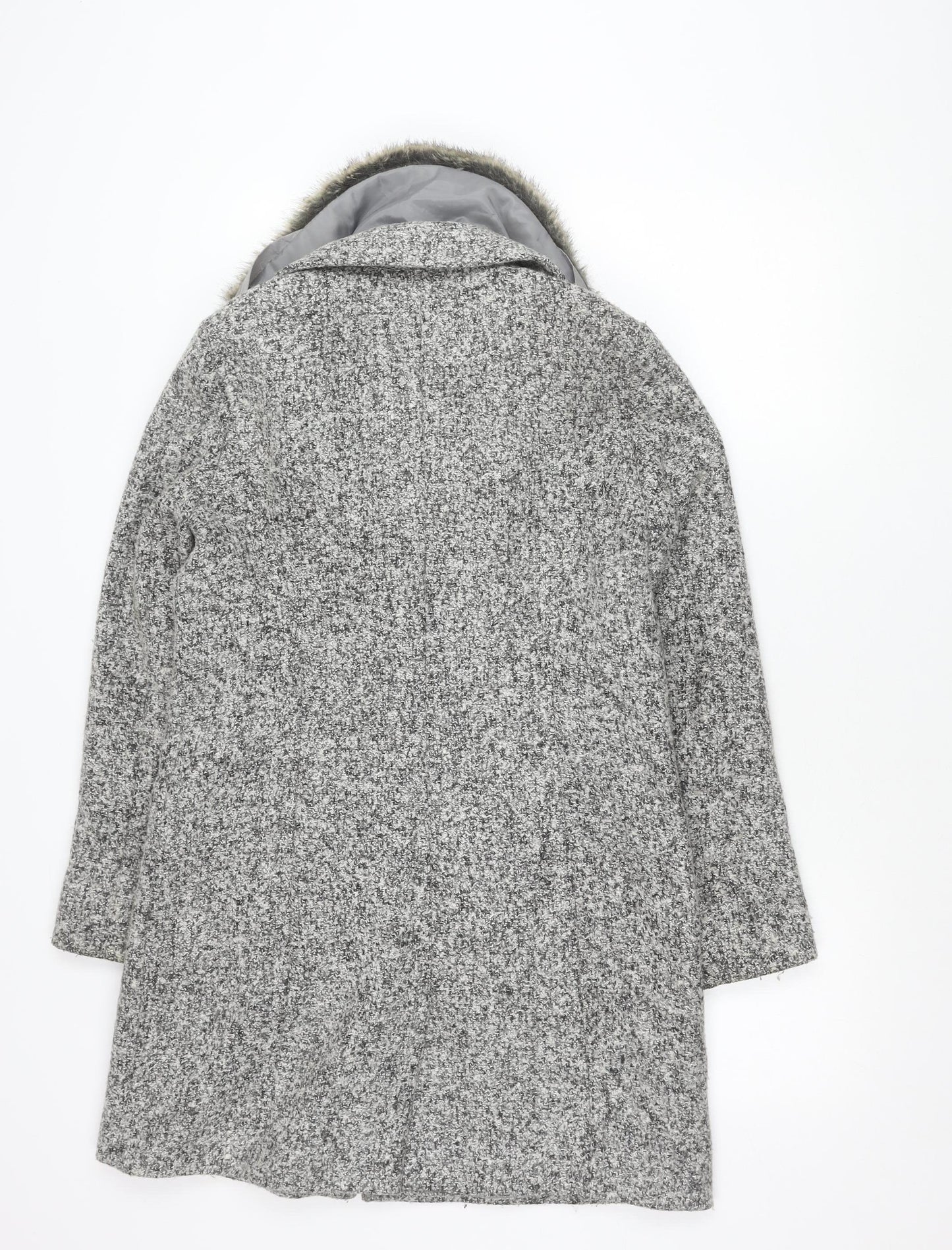 Oasis Womens Grey Wool Blend Faux Fur Collar Coat Size S