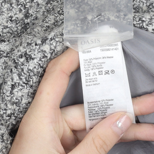 Oasis Womens Grey Wool Blend Faux Fur Collar Coat Size S