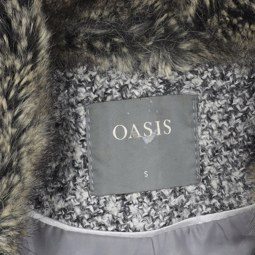 Oasis Womens Grey Wool Blend Faux Fur Collar Coat Size S