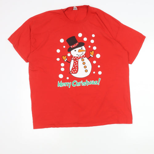 Fruit of the Loom Men's Red XL Christmas Snowman Graphic T-Shirt