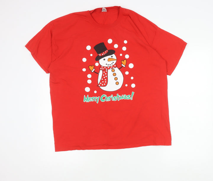Fruit of the Loom Men's Red XL Christmas Snowman Graphic T-Shirt
