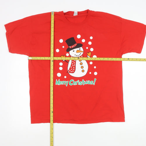 Fruit of the Loom Men's Red XL Christmas Snowman Graphic T-Shirt