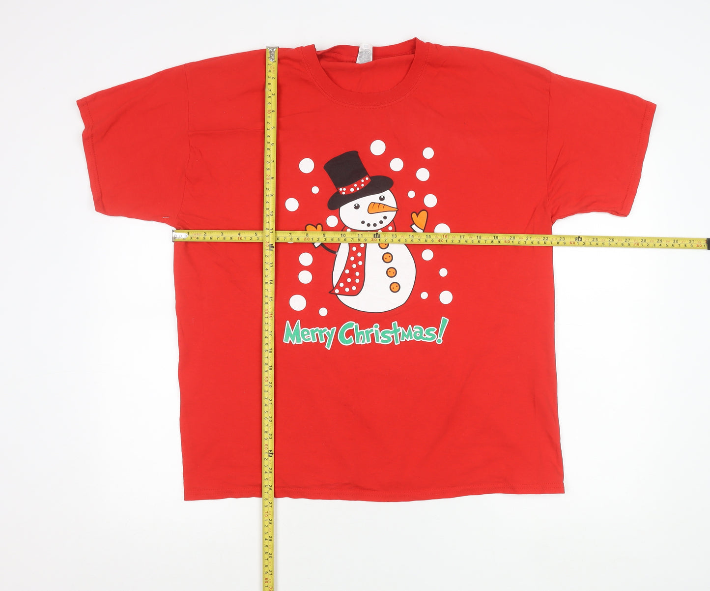 Fruit of the Loom Men's Red XL Christmas Snowman Graphic T-Shirt