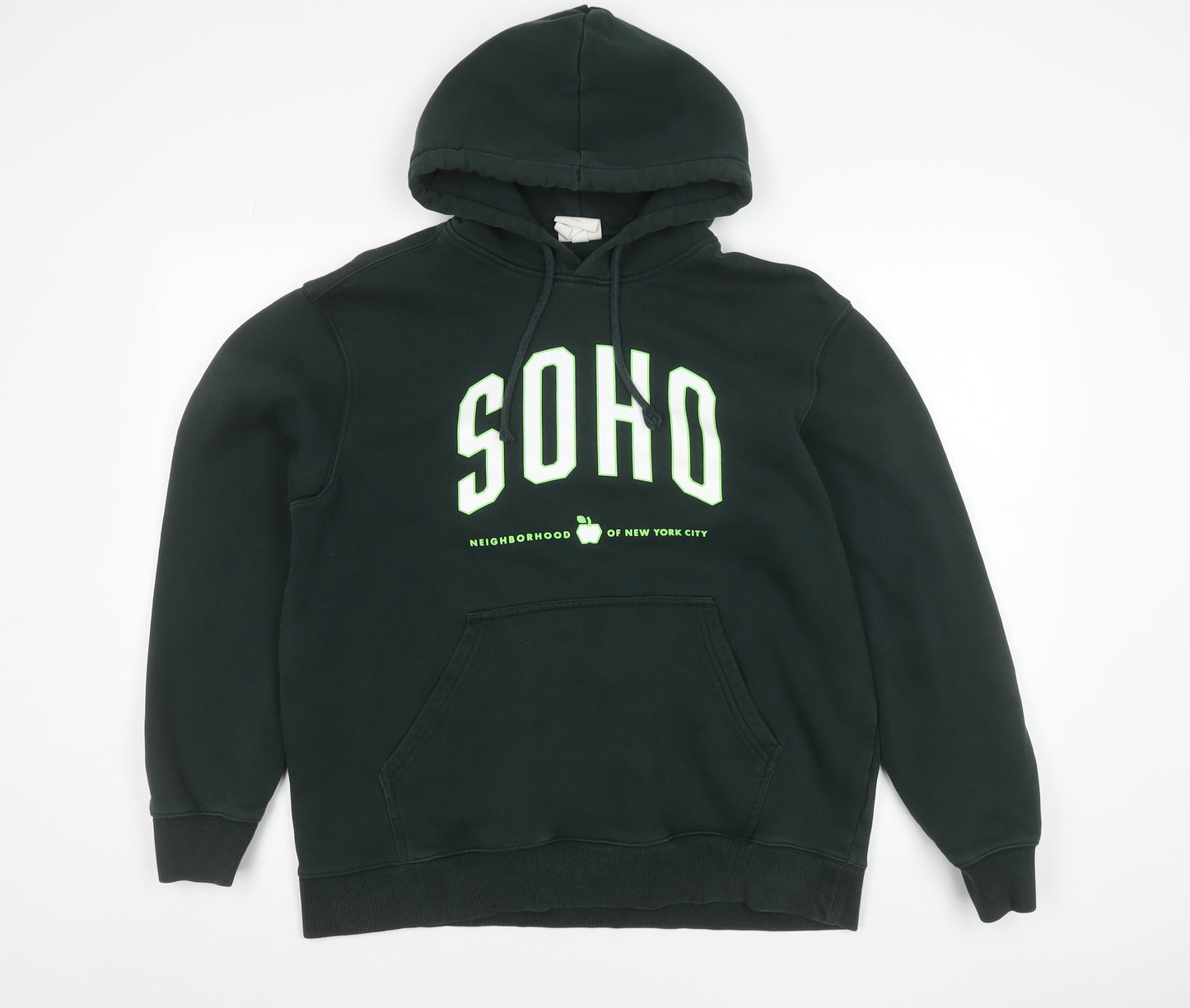 H&M Men’s Green Pullover Hoodie L Logo SOHO Graphic Print