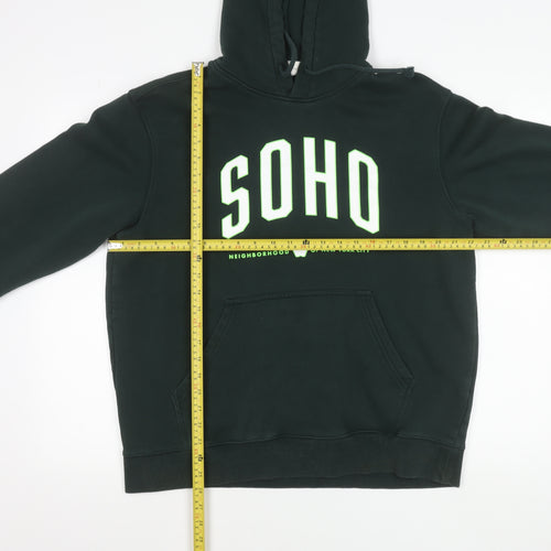 H&M Men’s Green Pullover Hoodie L Logo SOHO Graphic Print