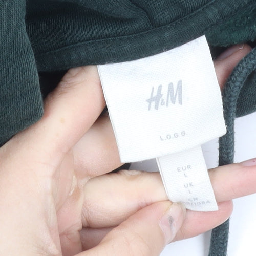 H&M Men’s Green Pullover Hoodie L Logo SOHO Graphic Print