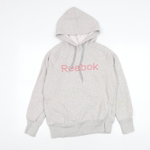 Reebok Womens Grey Hoodie Small Cotton Blend Pullover Logo Sportswear