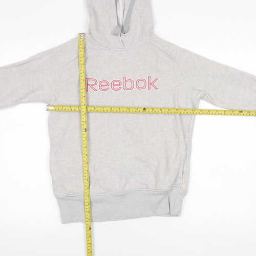Reebok Womens Grey Hoodie Small Cotton Blend Pullover Logo Sportswear