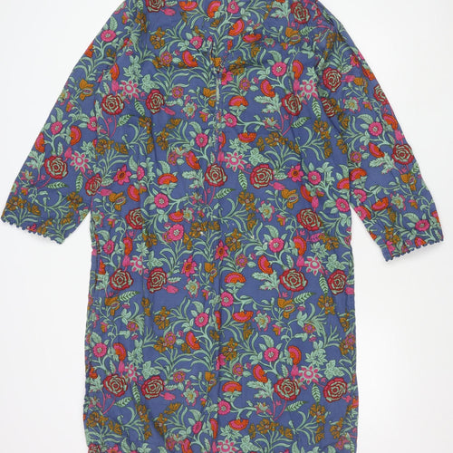 Khaadi Women’s Blue Floral Cotton Shift Dress Size 16 Long Sleeve