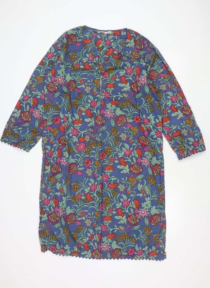 Khaadi Women’s Blue Floral Cotton Shift Dress Size 16 Long Sleeve