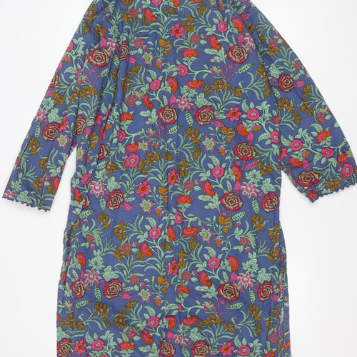 Khaadi Women’s Blue Floral Cotton Shift Dress Size 16 Long Sleeve