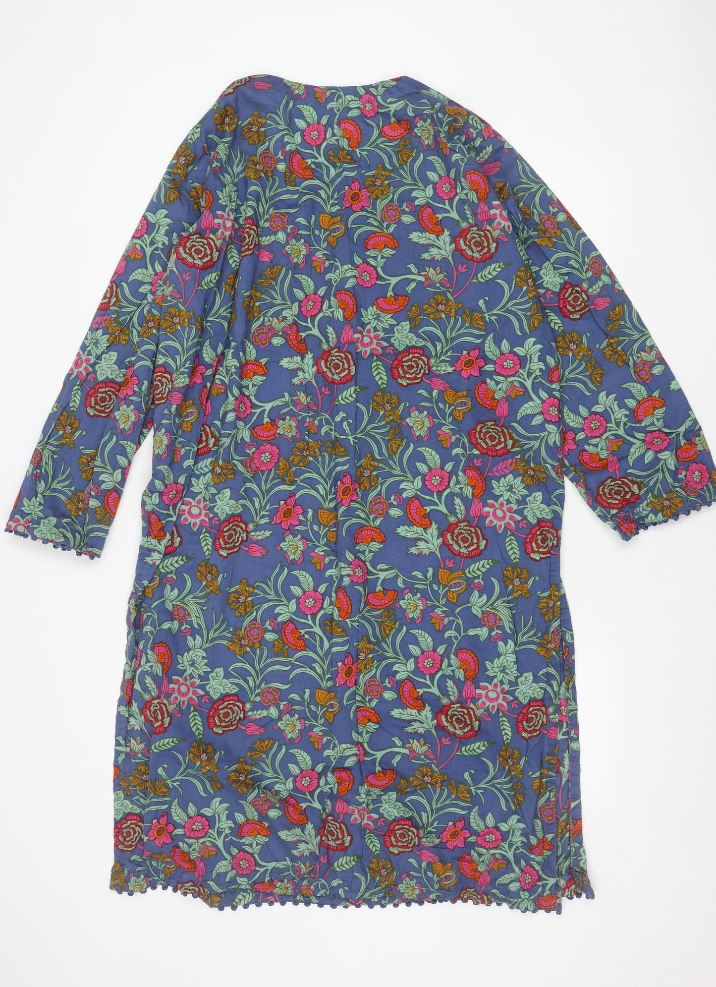 Khaadi Women’s Blue Floral Cotton Shift Dress Size 16 Long Sleeve