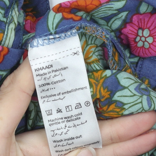Khaadi Women’s Blue Floral Cotton Shift Dress Size 16 Long Sleeve