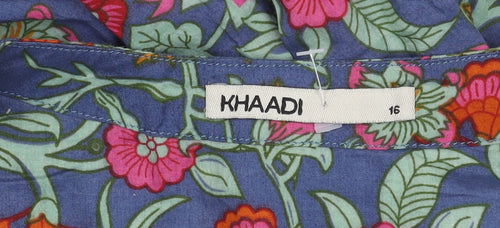 Khaadi Women’s Blue Floral Cotton Shift Dress Size 16 Long Sleeve