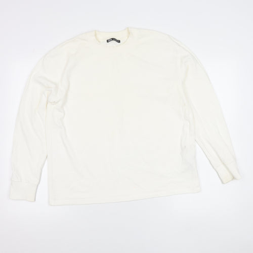Zara Women’s Ivory Cotton Pullover Jumper Size M Long Sleeve