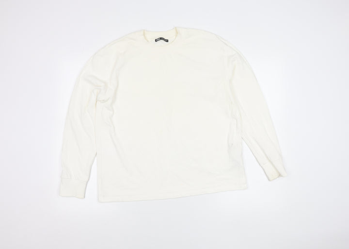 Zara Women’s Ivory Cotton Pullover Jumper Size M Long Sleeve