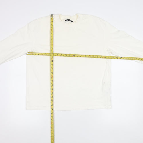 Zara Women’s Ivory Cotton Pullover Jumper Size M Long Sleeve