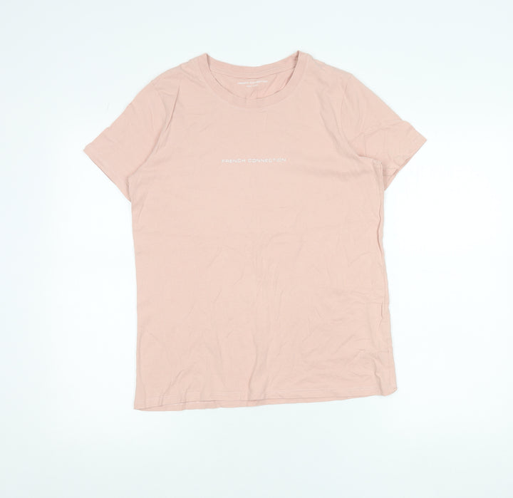 French Connection Womens Pink Cotton T-Shirt Size S Short Sleeve