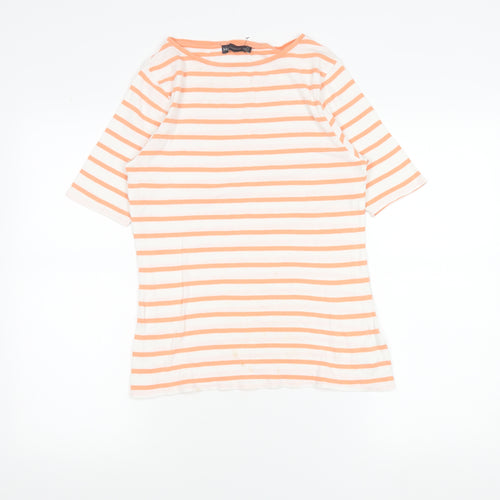 Marks and Spencer Womens Orange White Striped Cotton Boat Neck T-Shirt Size 12