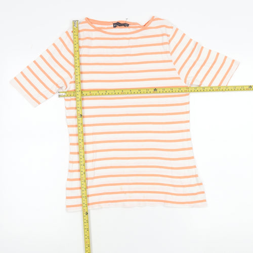 Marks and Spencer Womens Orange White Striped Cotton Boat Neck T-Shirt Size 12