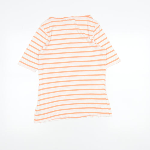 Marks and Spencer Womens Orange White Striped Cotton Boat Neck T-Shirt Size 12
