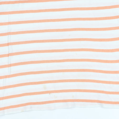 Marks and Spencer Womens Orange White Striped Cotton Boat Neck T-Shirt Size 12