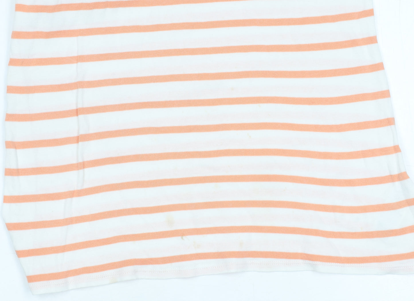 Marks and Spencer Womens Orange White Striped Cotton Boat Neck T-Shirt Size 12
