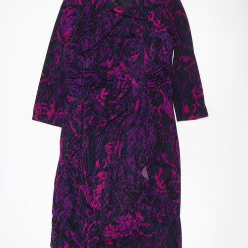 Gina Bacconi Womens Purple Animal Print Sheath Dress Size 14