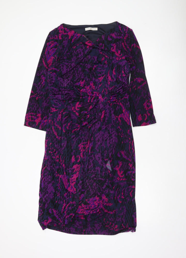 Gina Bacconi Womens Purple Animal Print Sheath Dress Size 14
