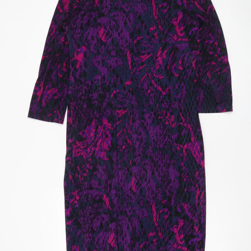 Gina Bacconi Womens Purple Animal Print Sheath Dress Size 14